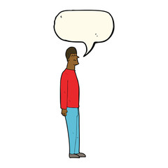 cartoon tall man with speech bubble