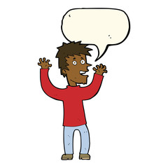 cartoon excited man with speech bubble