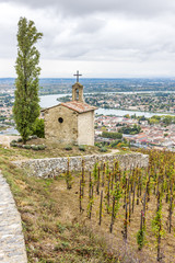 grand cru vineyard and Chapel of St. Christopher, L´Hermitage, R