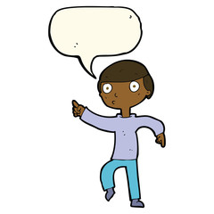 cartoon boy pointing with speech bubble
