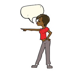 cartoon hip woman pointing with speech bubble