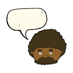 cartoon man with mustache with speech bubble