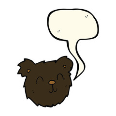cartoon happy black bear face with speech bubble