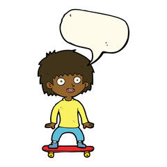 cartoon boy on skateboard with speech bubble