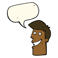 cartoon grinning man with speech bubble