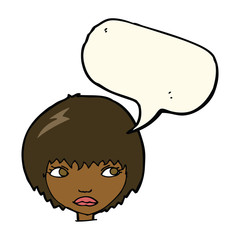 cartoon unhappy girl with speech bubble