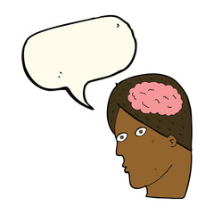 cartoon head with brain symbol with speech bubble