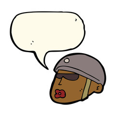 cartoon policeman head with speech bubble