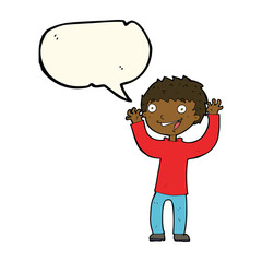 cartoon excited boy with speech bubble