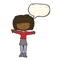 cartoon girl pointing with speech bubble