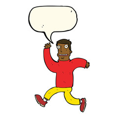 cartoon terrified man with speech bubble