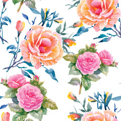 Seamless patterns with Beautiful flowers, watercolor illustration