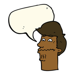 cartoon nervous man with speech bubble