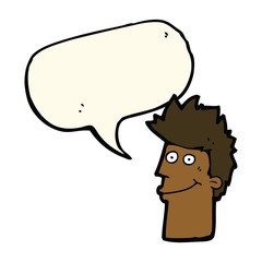 cartoon happy man with speech bubble