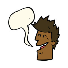 cartoon happy man with speech bubble