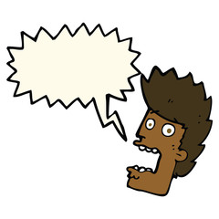 cartoon terrified man with speech bubble