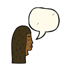 cartoon female face profile with speech bubble