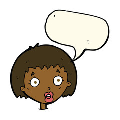 cartoon surprised female face with speech bubble