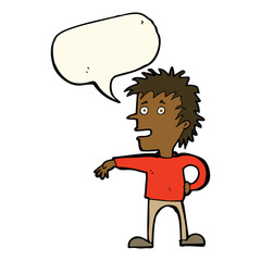 cartoon man making dismissive gesture with speech bubble