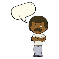 cartoon manly mustache man with speech bubble