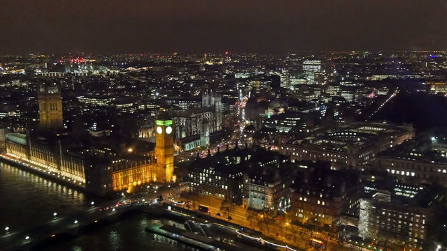 Birds eye view of London city with lights at night. A perfect view to be seen at night