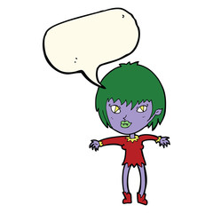 cartoon vampire girl with speech bubble