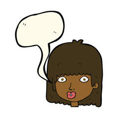 cartoon surprised woman with speech bubble