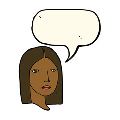 cartoon serious woman with speech bubble