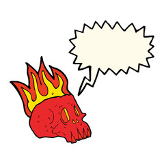cartoon flaming skull with speech bubble