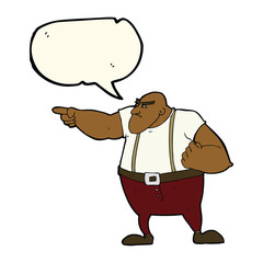 cartoon angry tough guy pointing with speech bubble