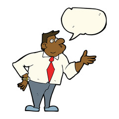 cartoon businessman asking question with speech bubble