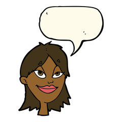 cartoon happy woman with speech bubble