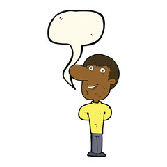 cartoon happy man with speech bubble
