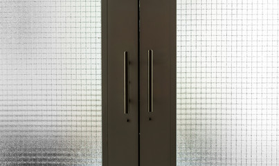 dark green doors with metal handles