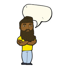 cartoon serious man with beard with speech bubble
