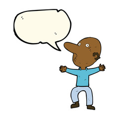 cartoon worried middle aged man with speech bubble