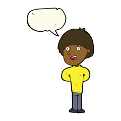 cartoon happy man with speech bubble