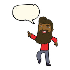 cartoon man with beard laughing and pointing with speech bubble