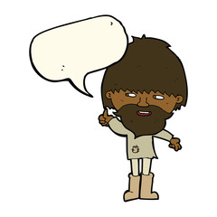 cartoon hippie man in wellington boots with speech bubble