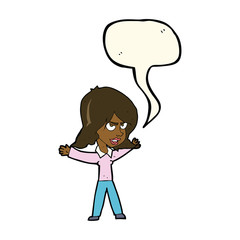 cartoon woman gesturing with speech bubble