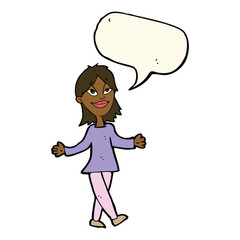 cartoon woman with no worries with speech bubble