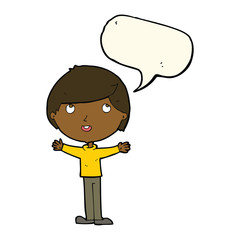 cartoon happy boy with speech bubble