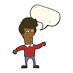 cartoon waving man with speech bubble