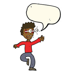 cartoon terrified man with eyes popping out with speech bubble