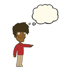 cartoon happy man pointing with speech bubble