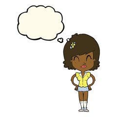 cartoon happy woman with speech bubble