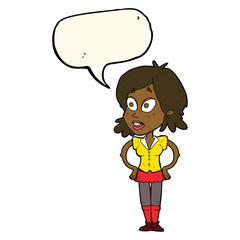 cartoon woman with hands on hips with speech bubble