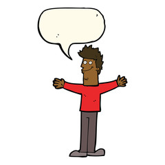 cartoon happy man with speech bubble