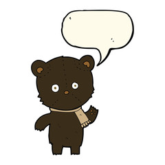 cartoon waving black bear with speech bubble