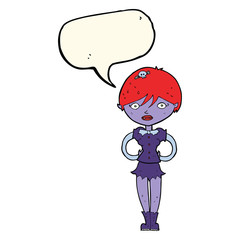 cartoon pretty vampire girl with speech bubble
